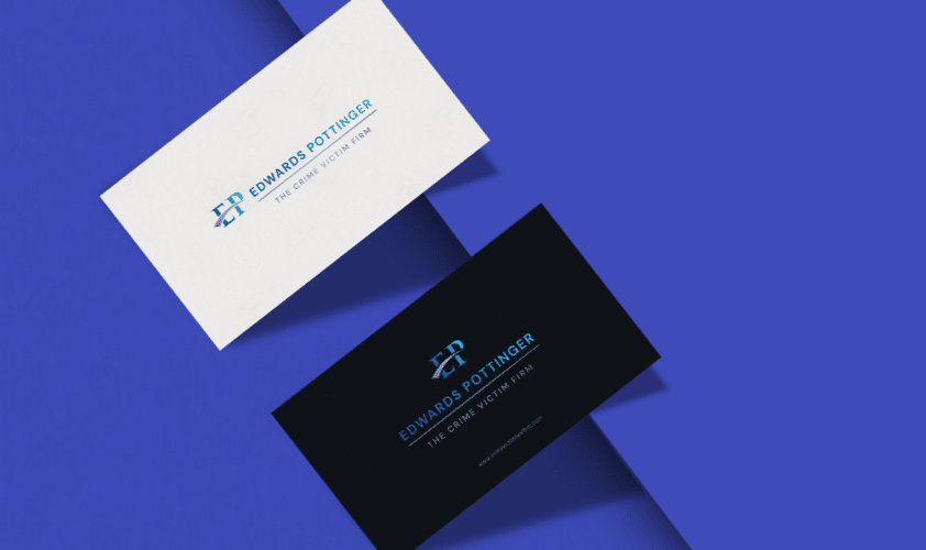 Edwards Pottinger business card in black and white